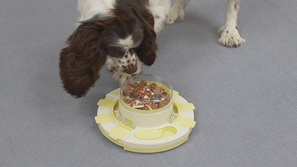KADTC 1st Gen Press-to-Feed Puzzle Toy – Morandi Yellow (Slow Feeding Dog Bowl)
